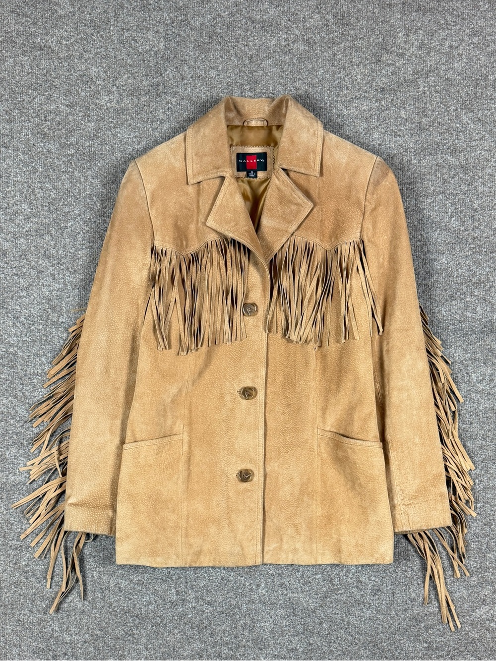 Vintage Gallery Tan Suede Leather Fringe Blazer Jacket Women’s Small Western Y2K - Picture 3 of 12